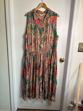 Together Sz 24W Multicolor Floral Midi Shirt Dress Collared Boho Fairy Cottage